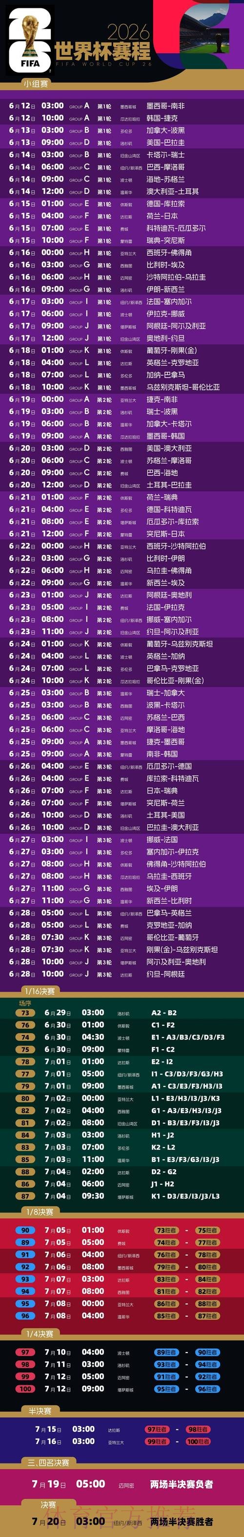 2026世界杯赛程一览赛事详情免费观看